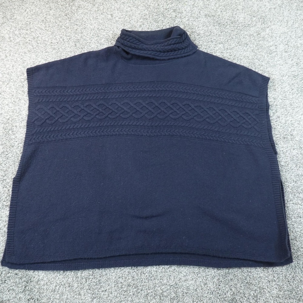 Brooks Brothers Sweater Womens L Blue Cable Knit Turtleneck Cape Poncho Vest